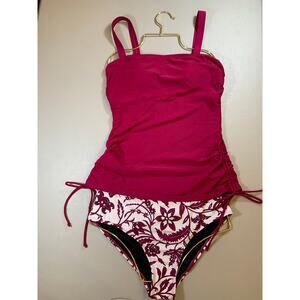 NWT Cupshe Deep Red Floral Tankini Size Medium
